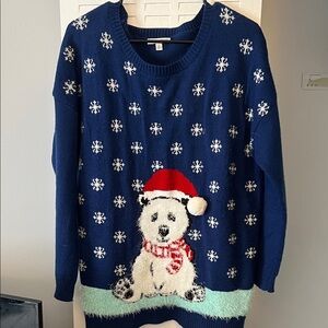 Notations Women's Size XL Navy Blue Polar Bear Sweater